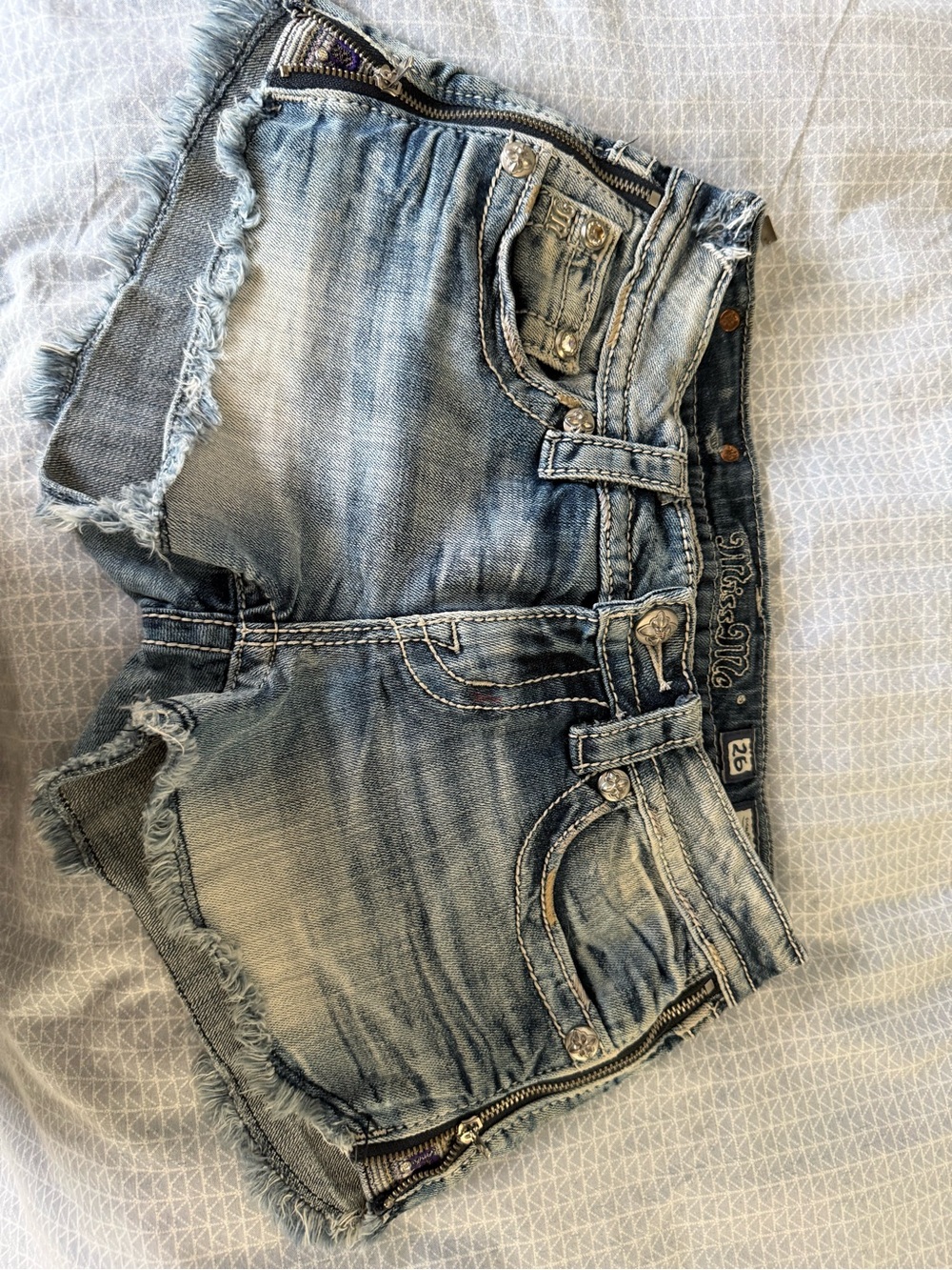 Miss Me Light Blue Distressed Denim Cutoff Shorts